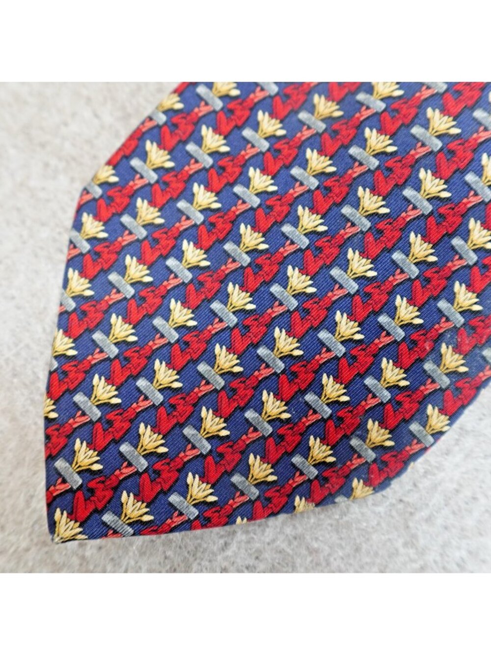 Christian Dior Mens Tie Silk Red All Over Print Vintage Made in France